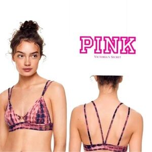 Victoria's Secret PINK Bonded Triangle Bralette Bra in Pink &‎ Navy Tie Dye Sz L